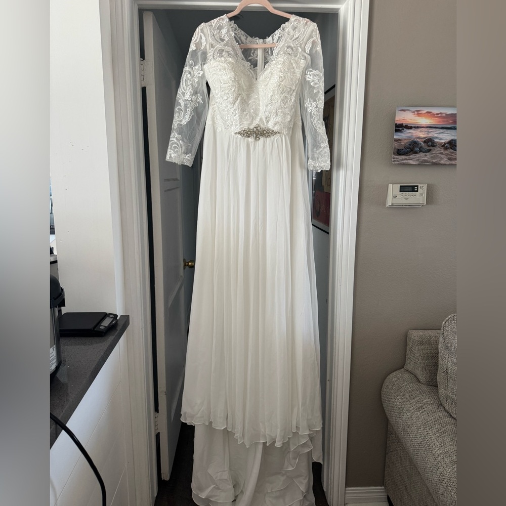 JJs House Cream V-Neck Bishop Sleeve Bridal Gown